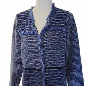 chico's fringe trimmed cardigan multi color size 1 (6-8) blue/navy
